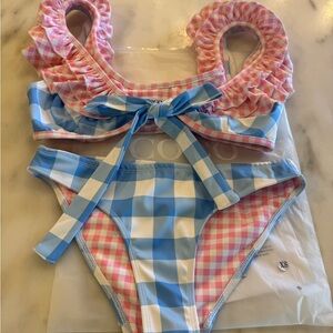 Blue and Pink Gingham Bikini Set